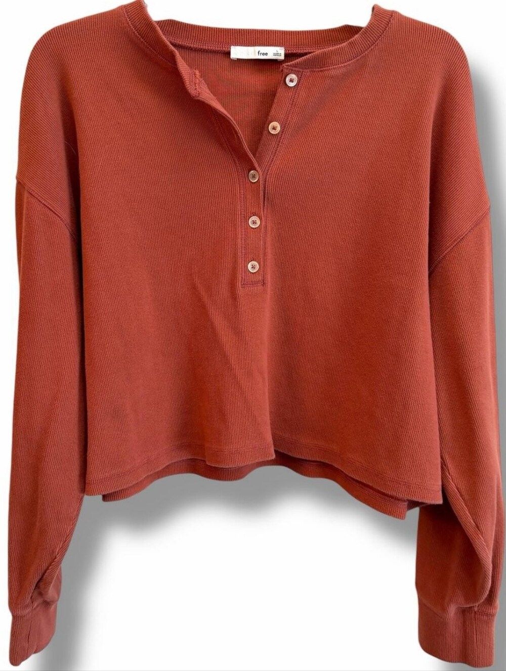 Aritzia Burnt Orange Terracotta Long Sleeve Crop W/ Buttons Wilfred Free